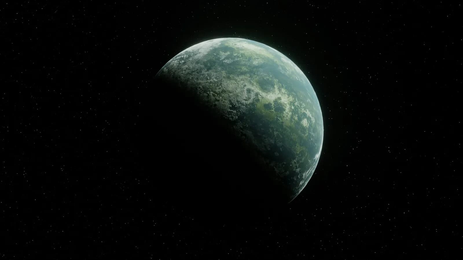 Planeta iluminado parcialmente com estrelas ao fundo